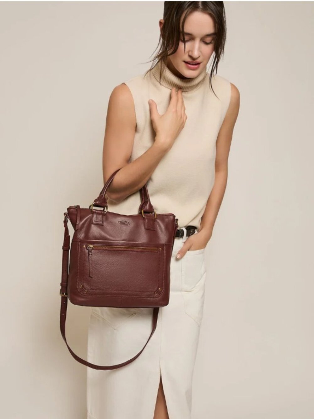 American Leather Co Jamestown Tote in Cherry - Picture 3 of 16